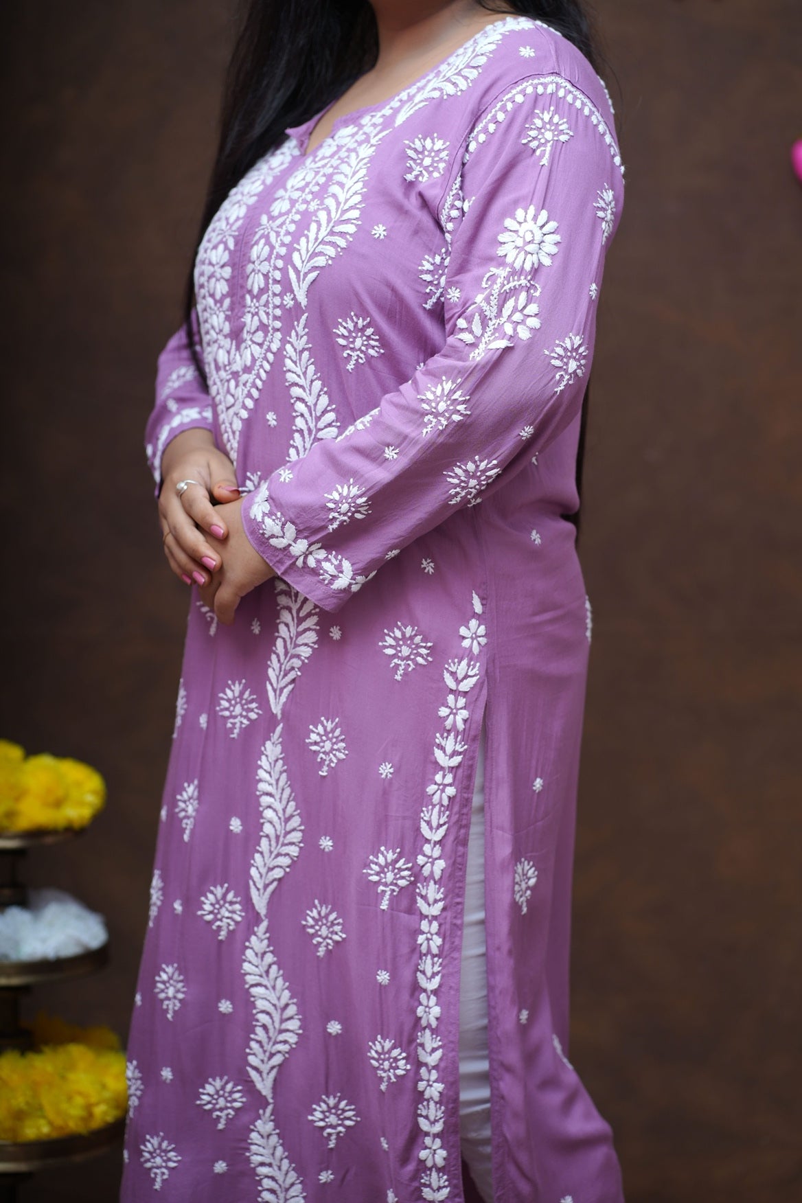 Modal Chikankari Long Straight Kurta