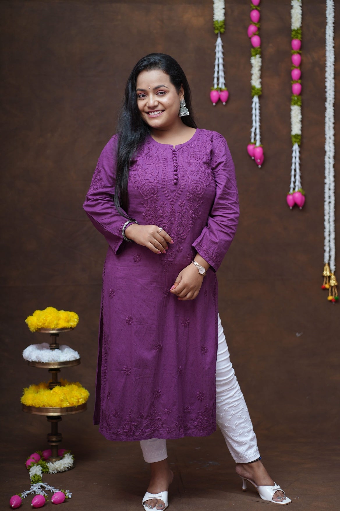 Dobby Cotton Tone to Tone Chikankari Straight Kurta