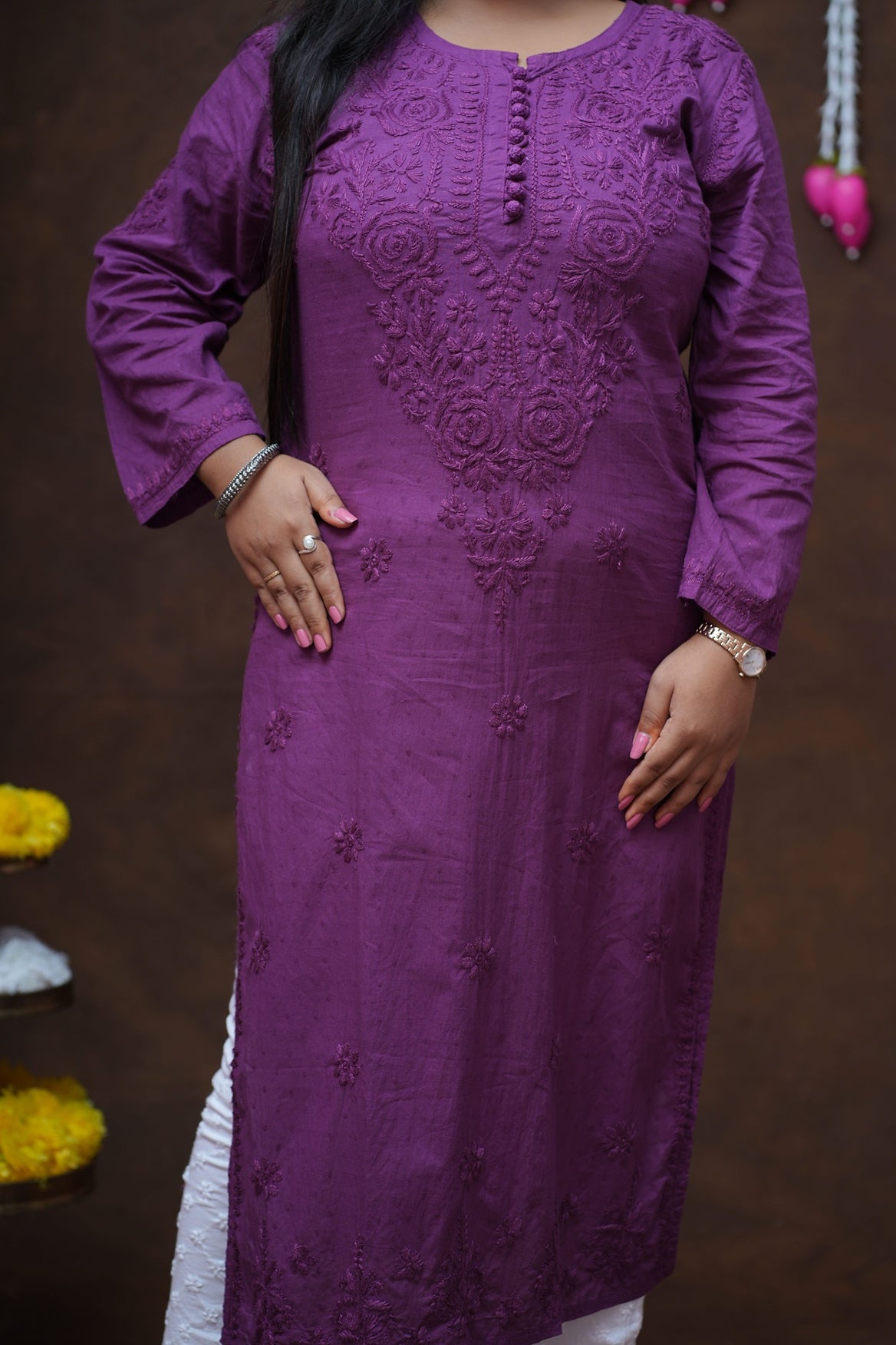 Dobby Cotton Tone to Tone Chikankari Straight Kurta