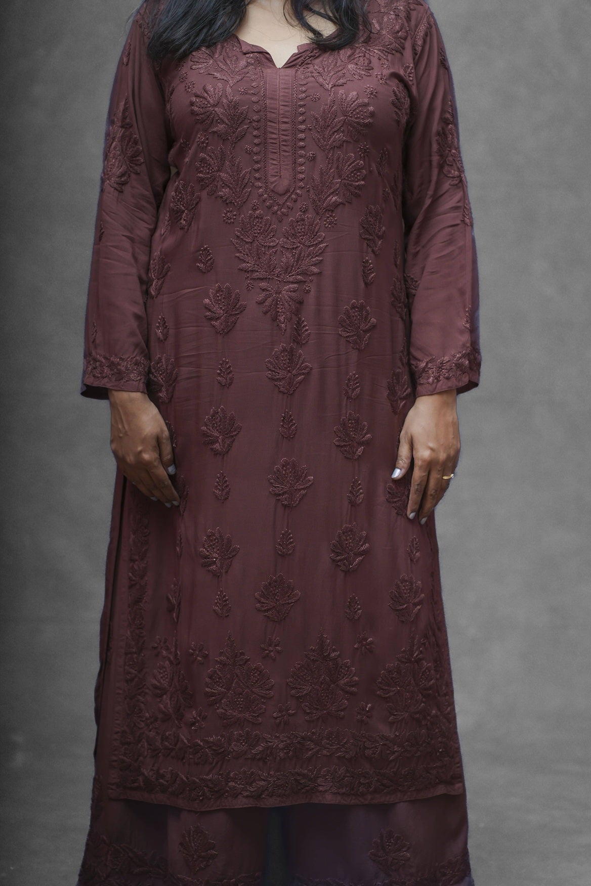 Aanya Modal Chikankari Kurta Plazzo Set-Mocha