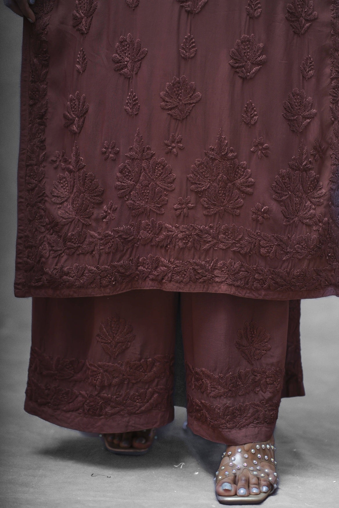 Aanya Modal Chikankari Kurta Plazzo Set-Mocha