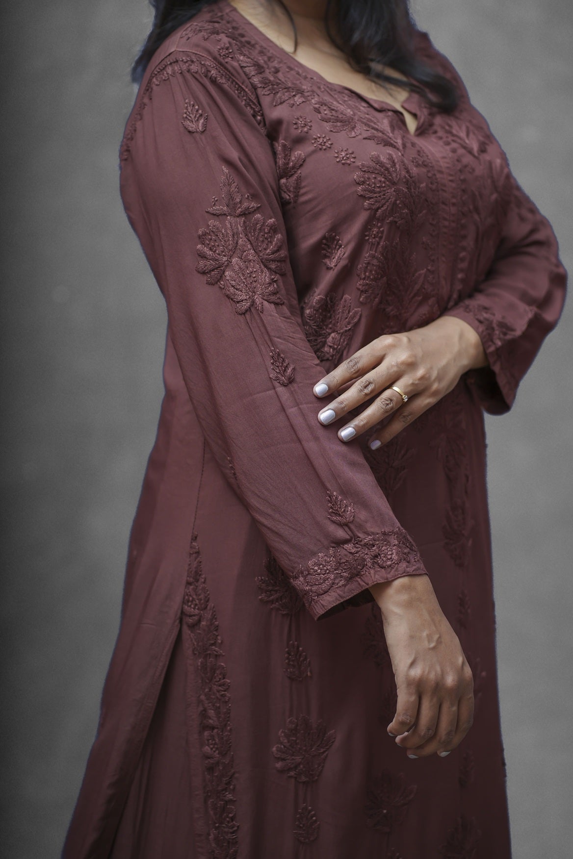 Aanya Modal Chikankari Kurta Plazzo Set-Mocha