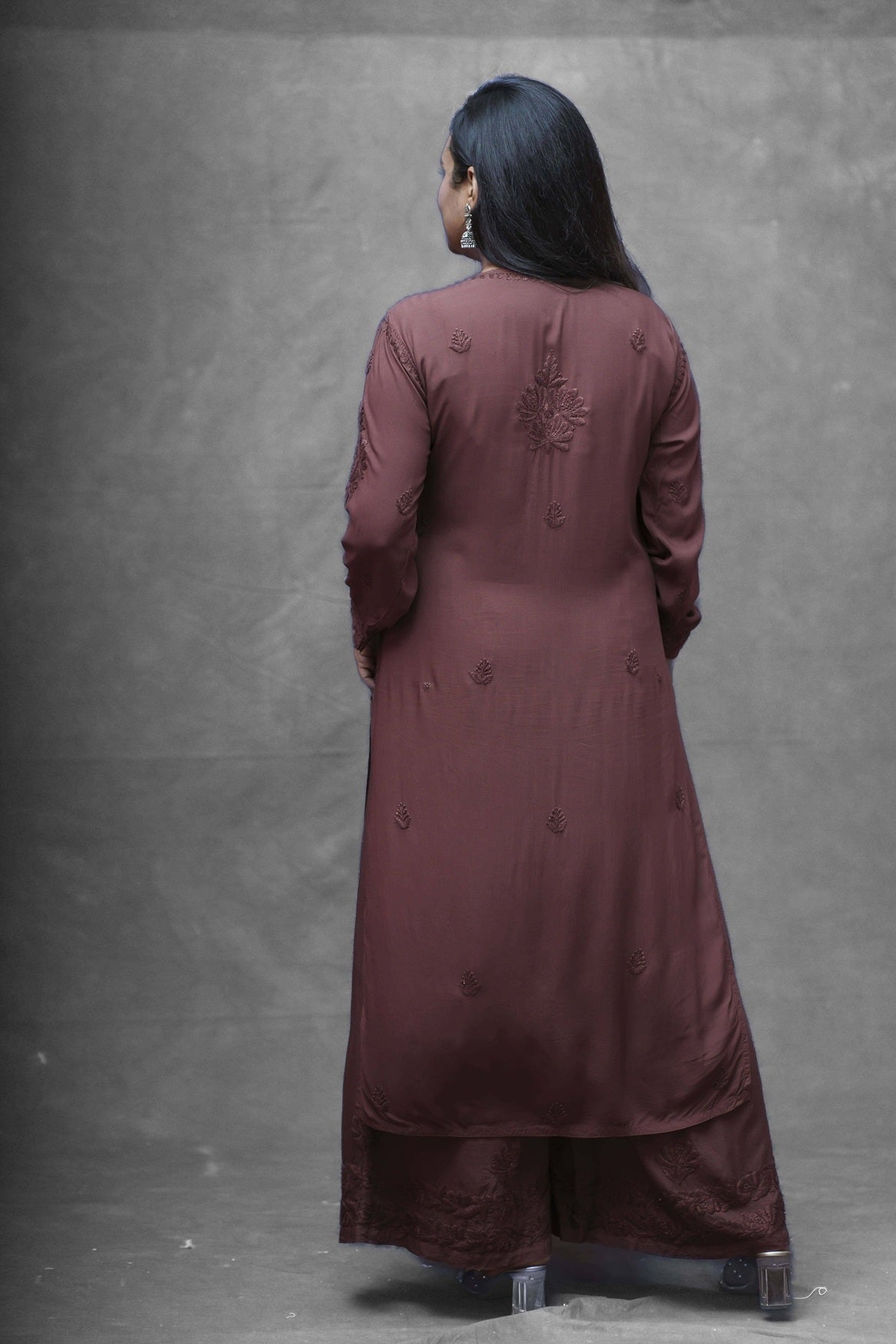 Aanya Modal Chikankari Kurta Plazzo Set-Mocha