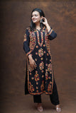 Varnika Rayon Multicolour Thread Chikankari Kurta-Black
