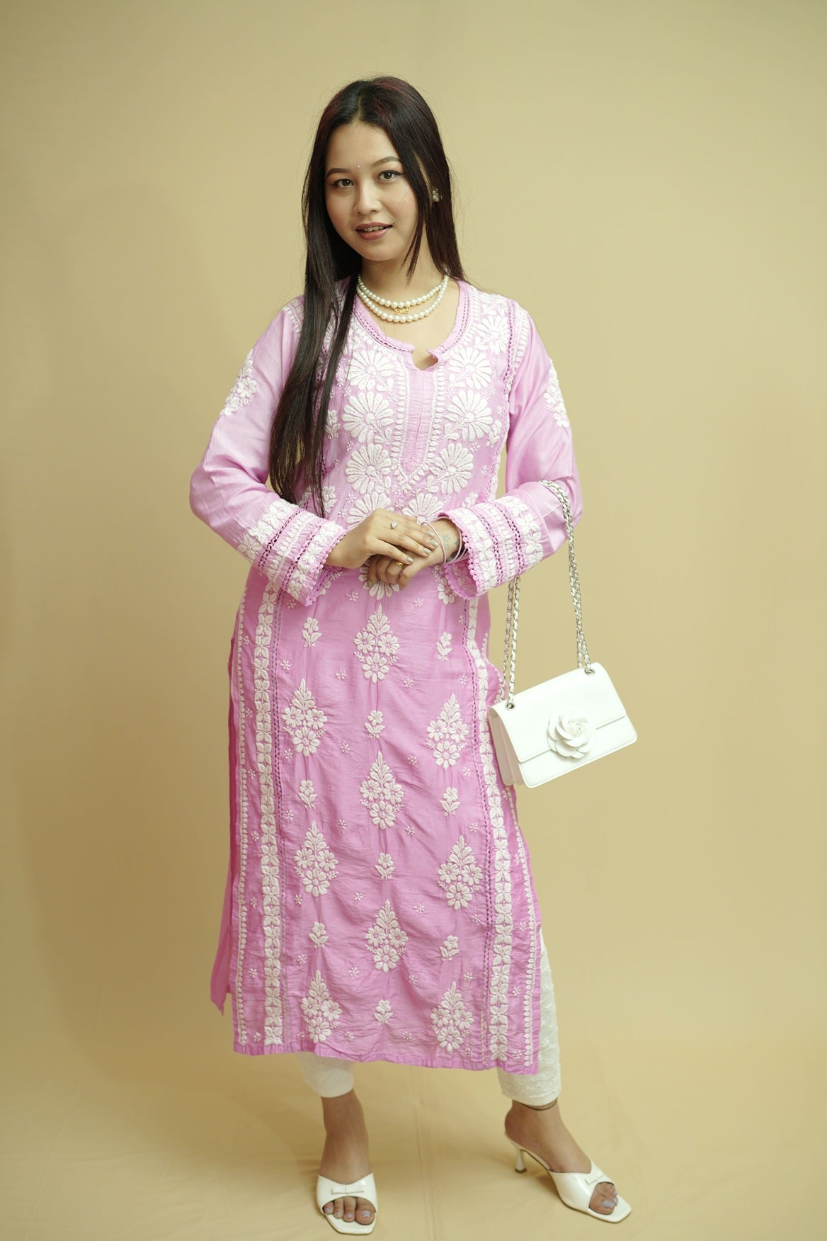 Gulnaar Chanderi 3D Chikankari Kurta