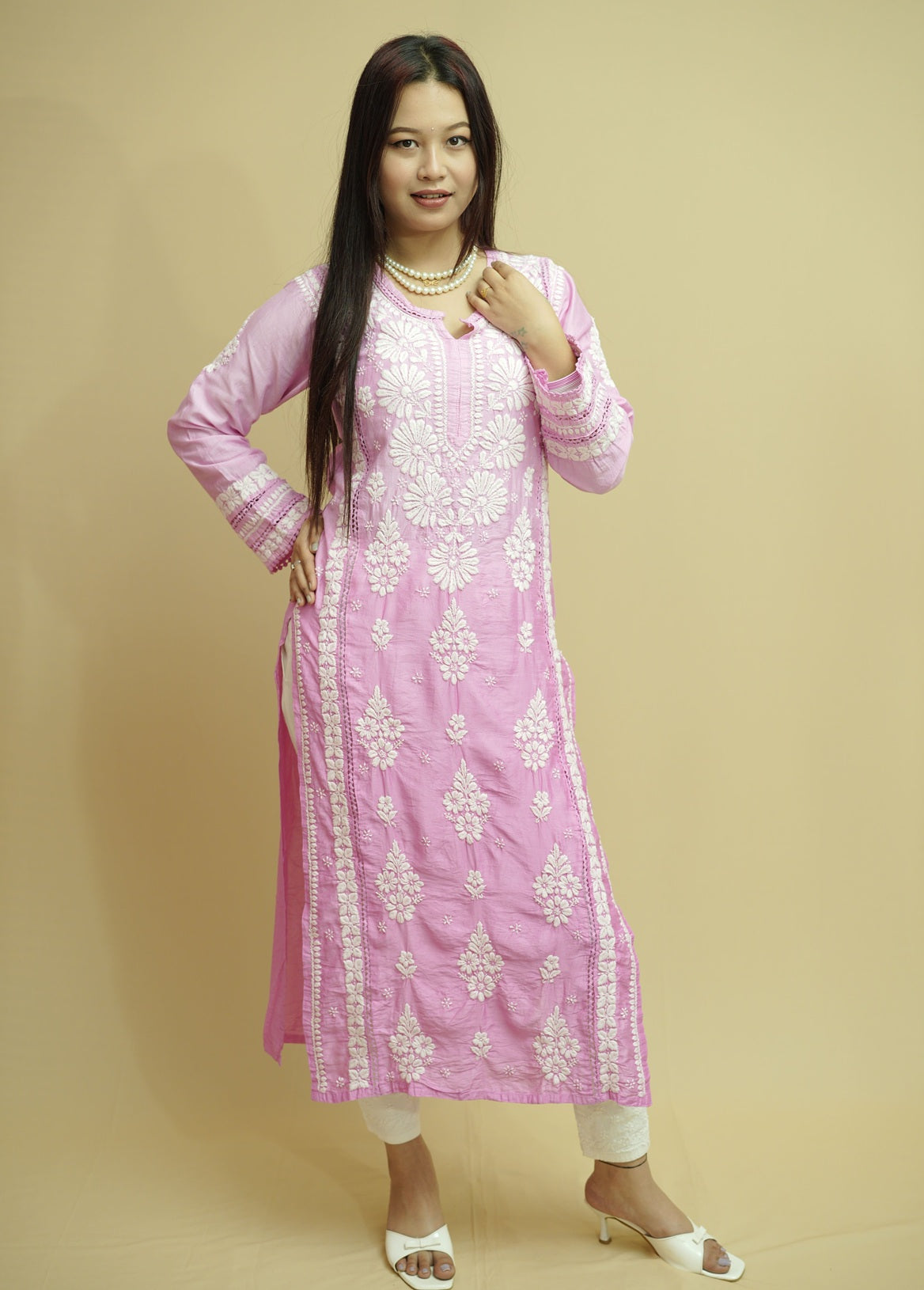 Gulnaar Chanderi 3D Chikankari Kurta