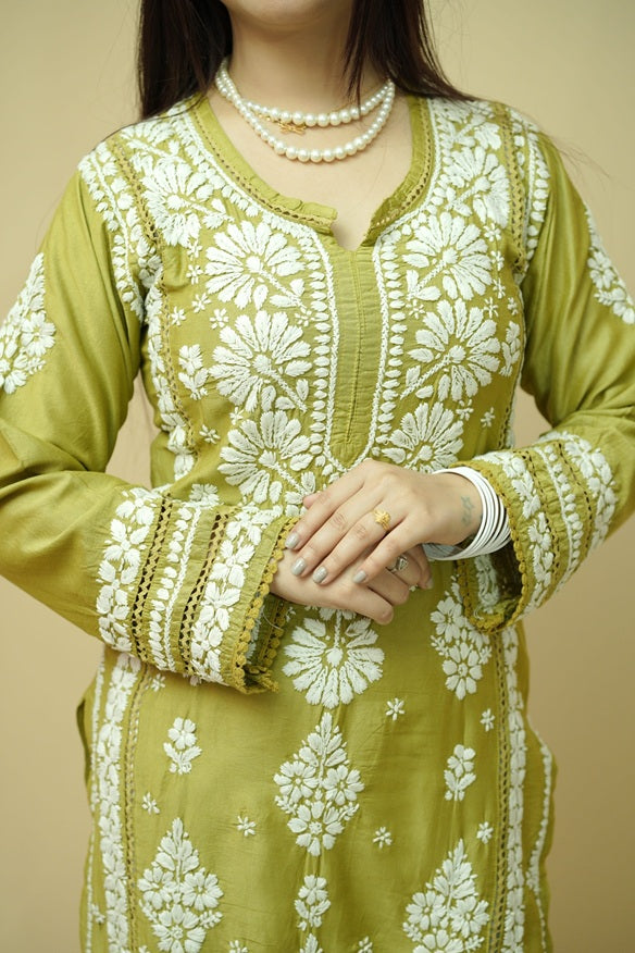 Gulnaar Chanderi 3D Chikankari Kurta