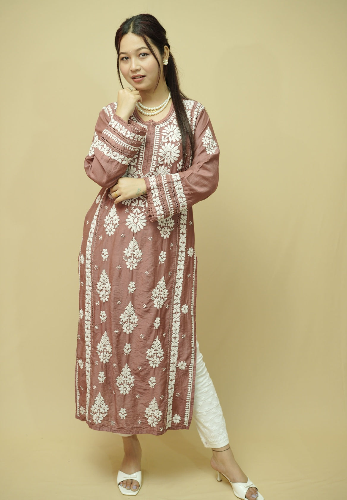 Gulnaar Chanderi 3D Chikankari Kurta