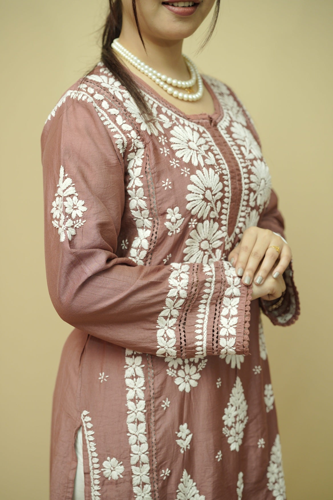 Gulnaar Chanderi 3D Chikankari Kurta