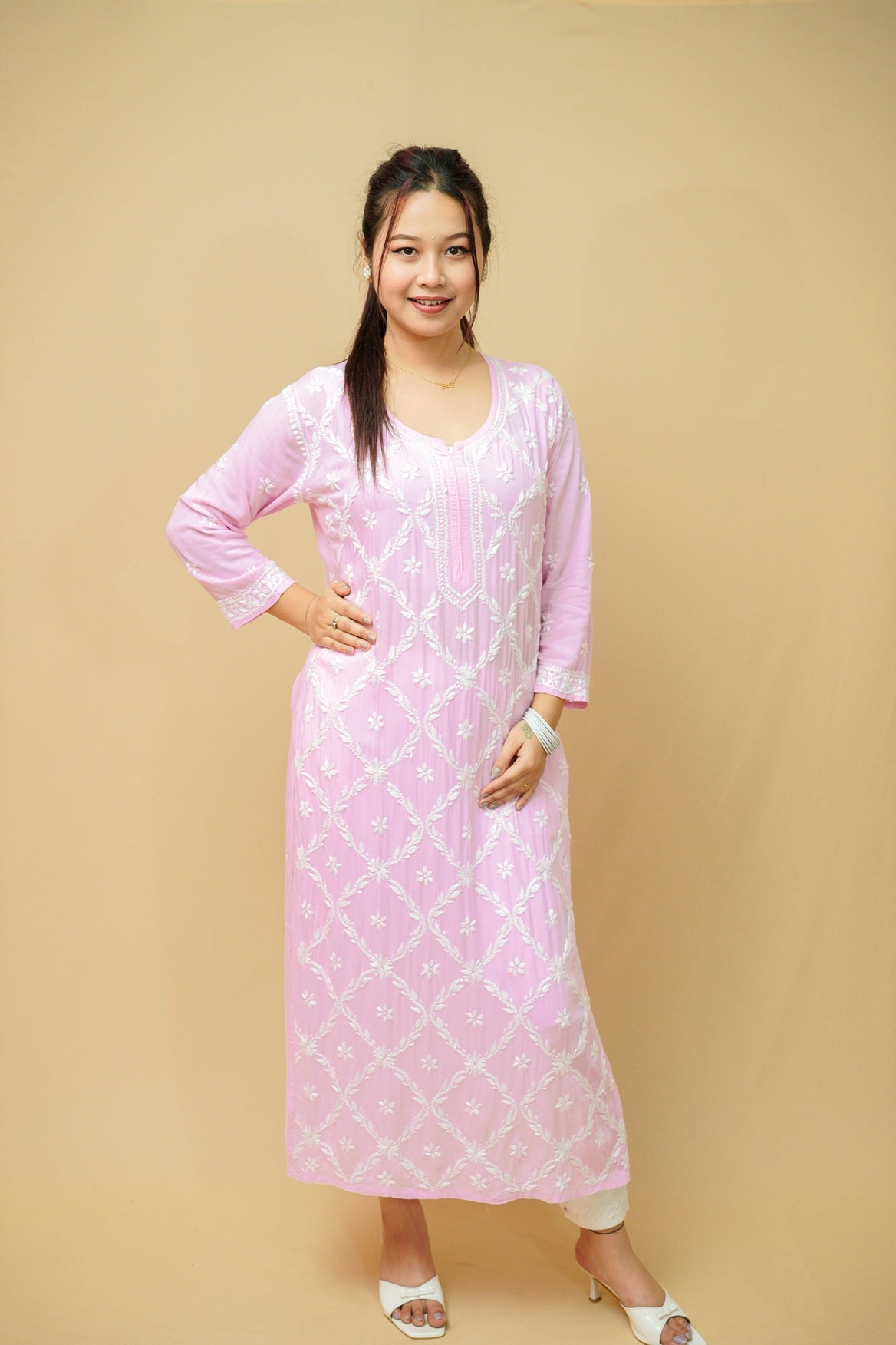 Booti Jaal Chikankari Long Kurti