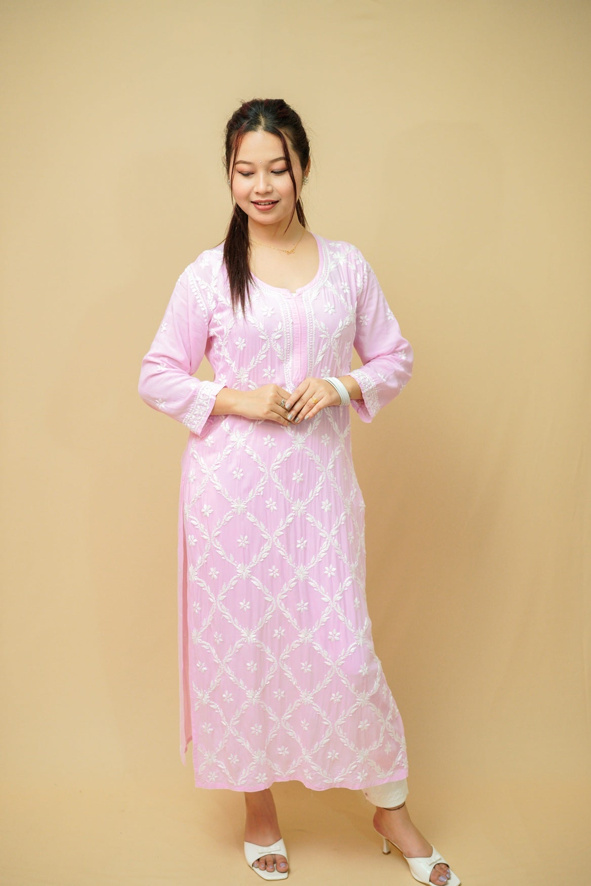 Booti Jaal Chikankari Long Kurti