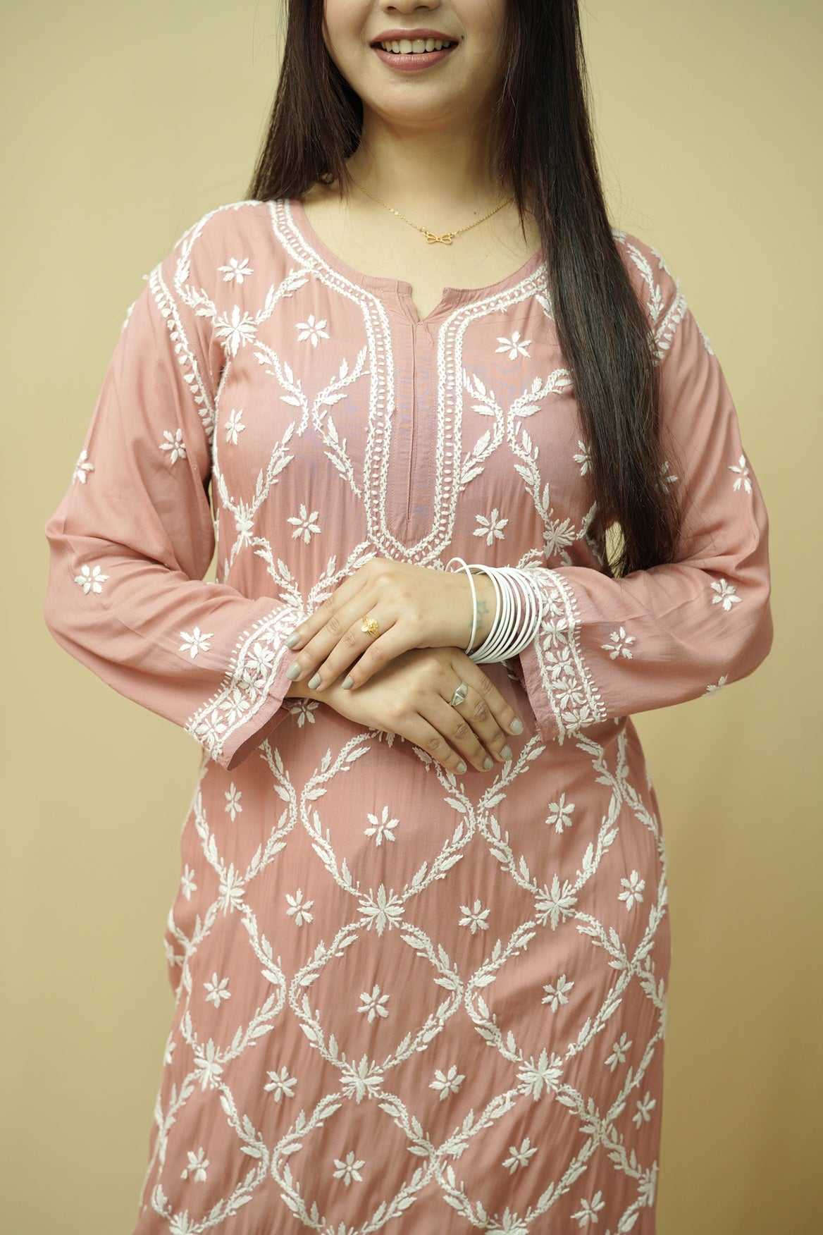 Booti Jaal Chikankari Long Kurti