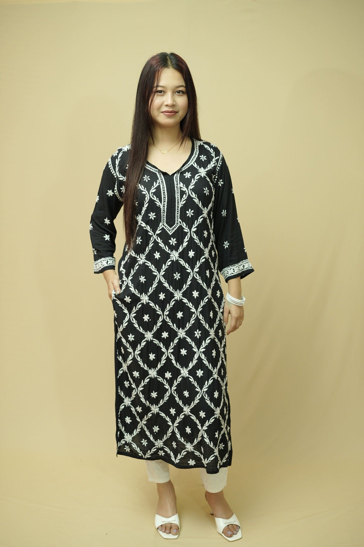 Booti Jaal Chikankari Long Kurti