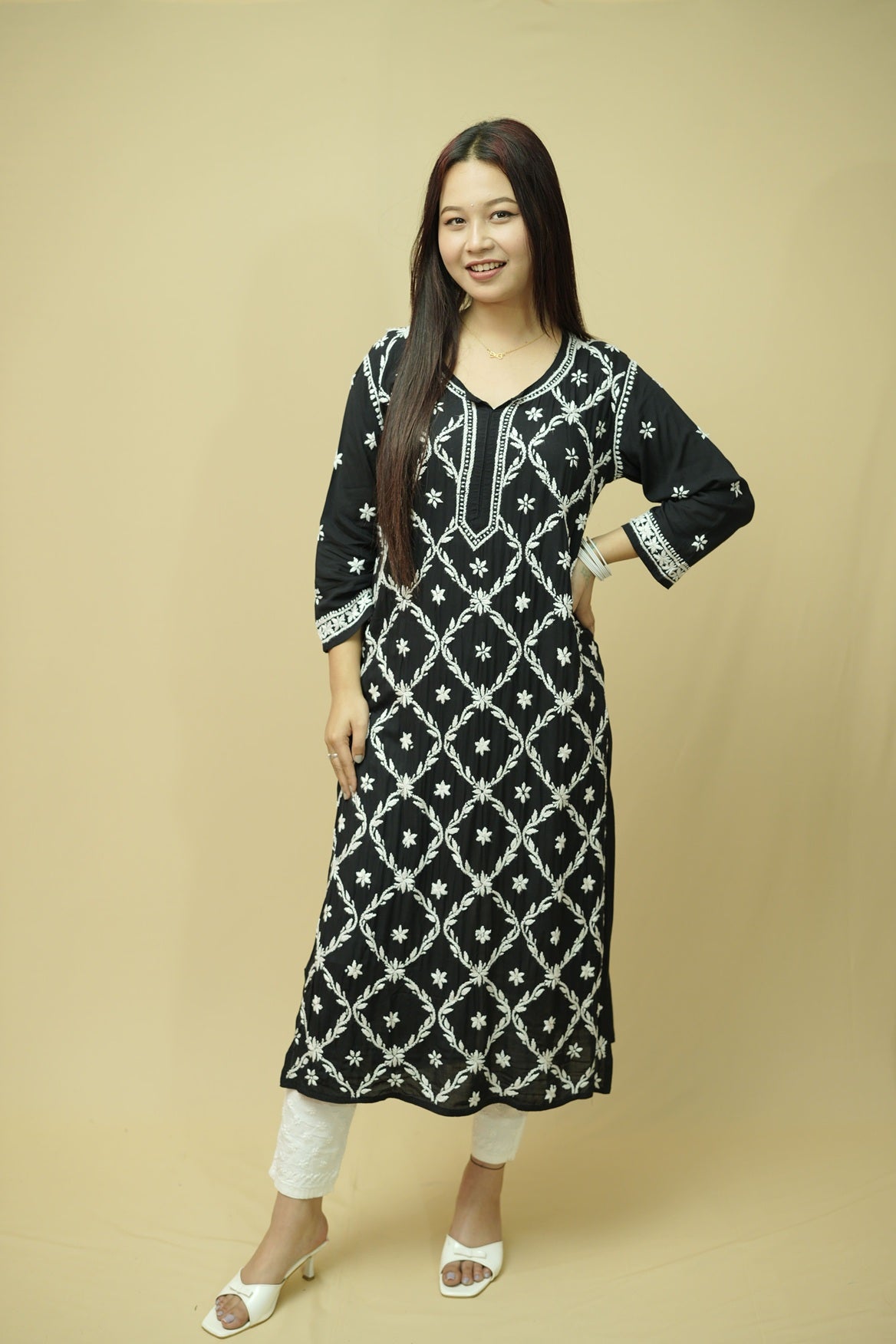 Booti Jaal Chikankari Long Kurti