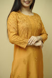 Sahira Printex Chanderi Long Kurta- Golden Brown