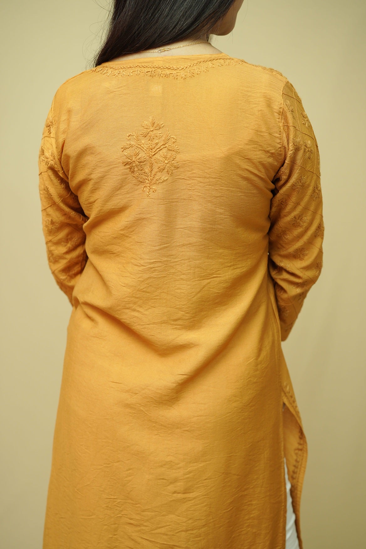Sahira Printex Chanderi Long Kurta- Golden Brown