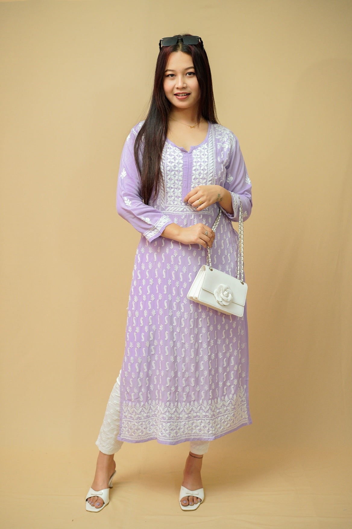Modal Chikankari Long Straight Kurta