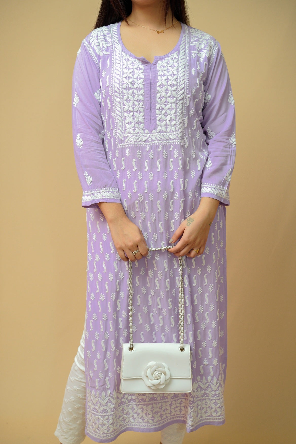 Modal Chikankari Long Straight Kurta