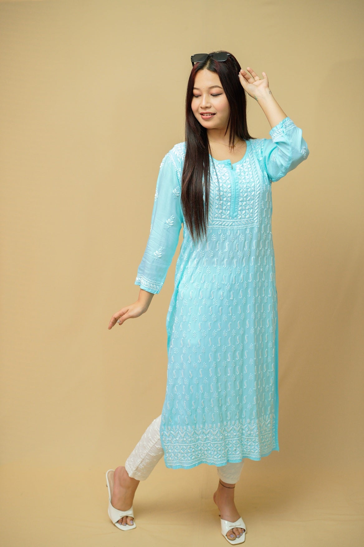 Modal Chikankari Long Straight Kurta