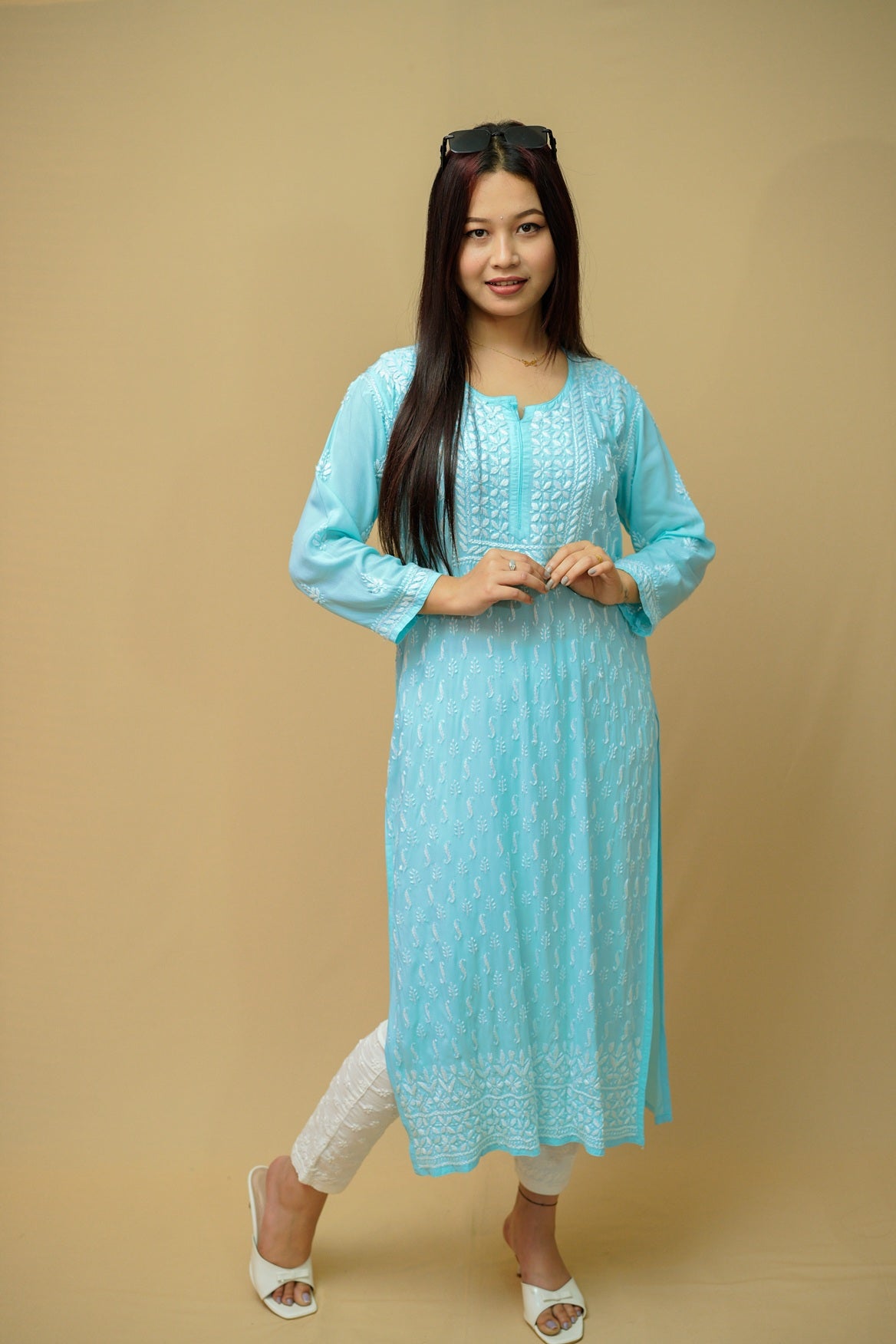Modal Chikankari Long Straight Kurta