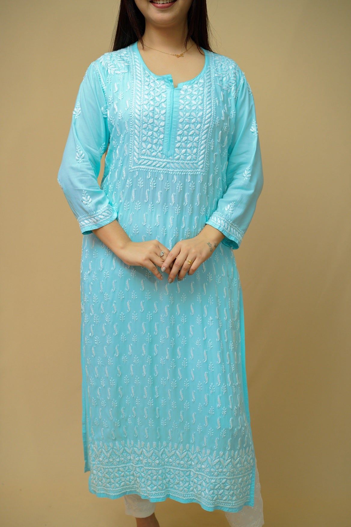 Modal Chikankari Long Straight Kurta