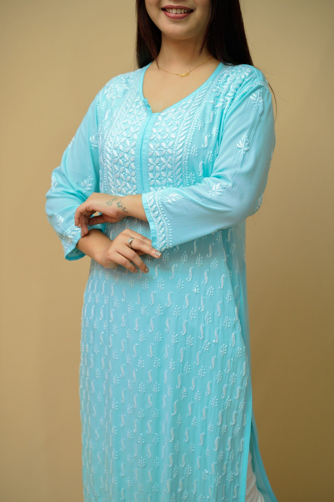 Modal Chikankari Long Straight Kurta