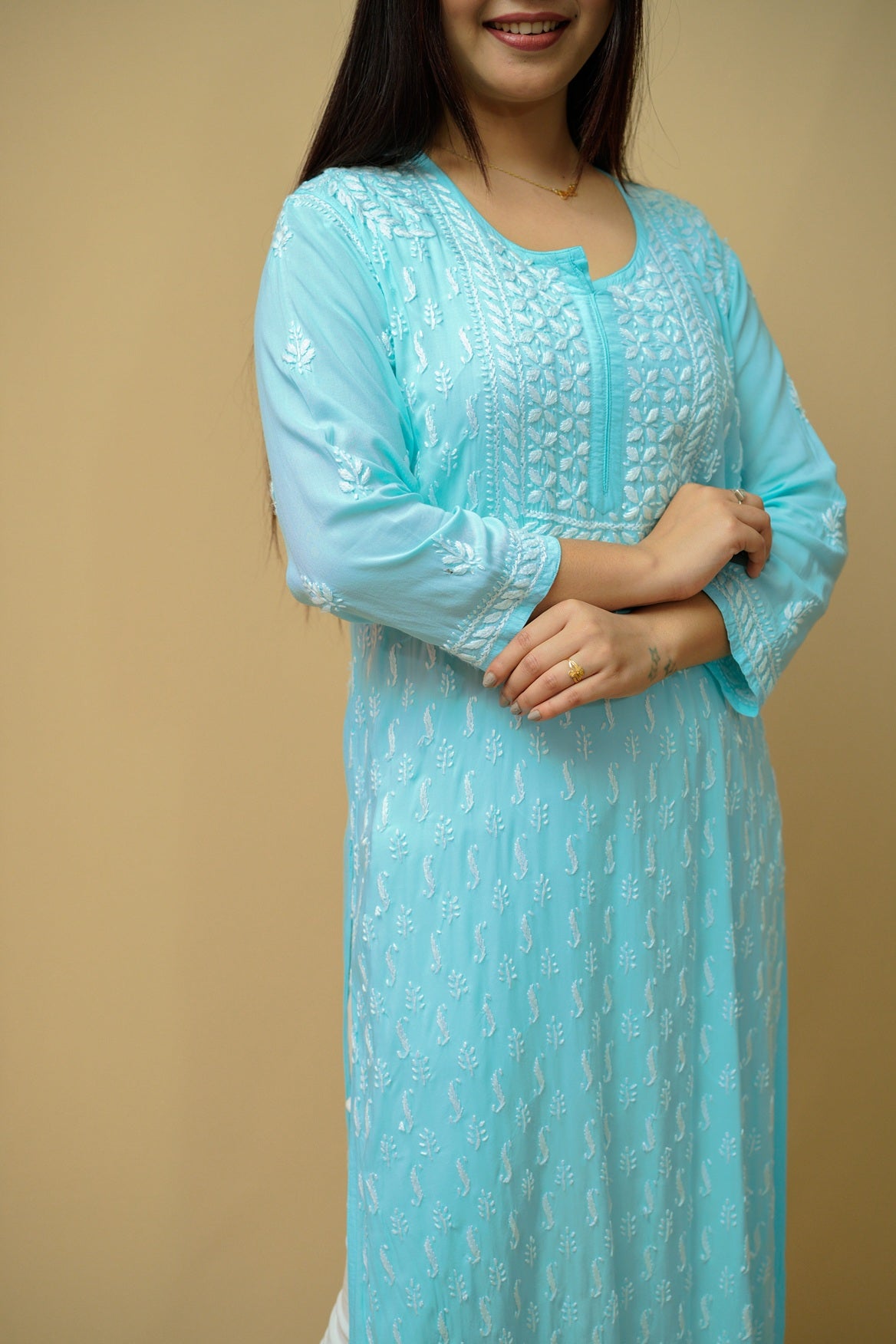 Modal Chikankari Long Straight Kurta