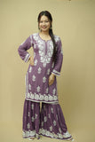 Afsana Chikankari Kurta Gharara Set - Lavender