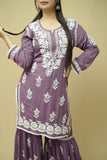 Afsana Chikankari Kurta Gharara Set - Lavender
