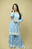 Afsana Chikankari Kurta Gharara Set - Sky Blue