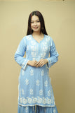 Afsana Chikankari Kurta Gharara Set - Sky Blue