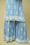 Afsana Chikankari Kurta Gharara Set - Sky Blue