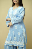 Afsana Chikankari Kurta Gharara Set - Sky Blue