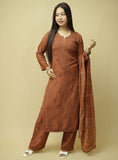 Saanjh Chanderi Chikankari Set - Brown
