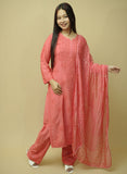 Saanjh Chanderi Chikankari Set - Coral Pink