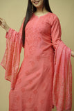 Saanjh Chanderi Chikankari Set - Coral Pink