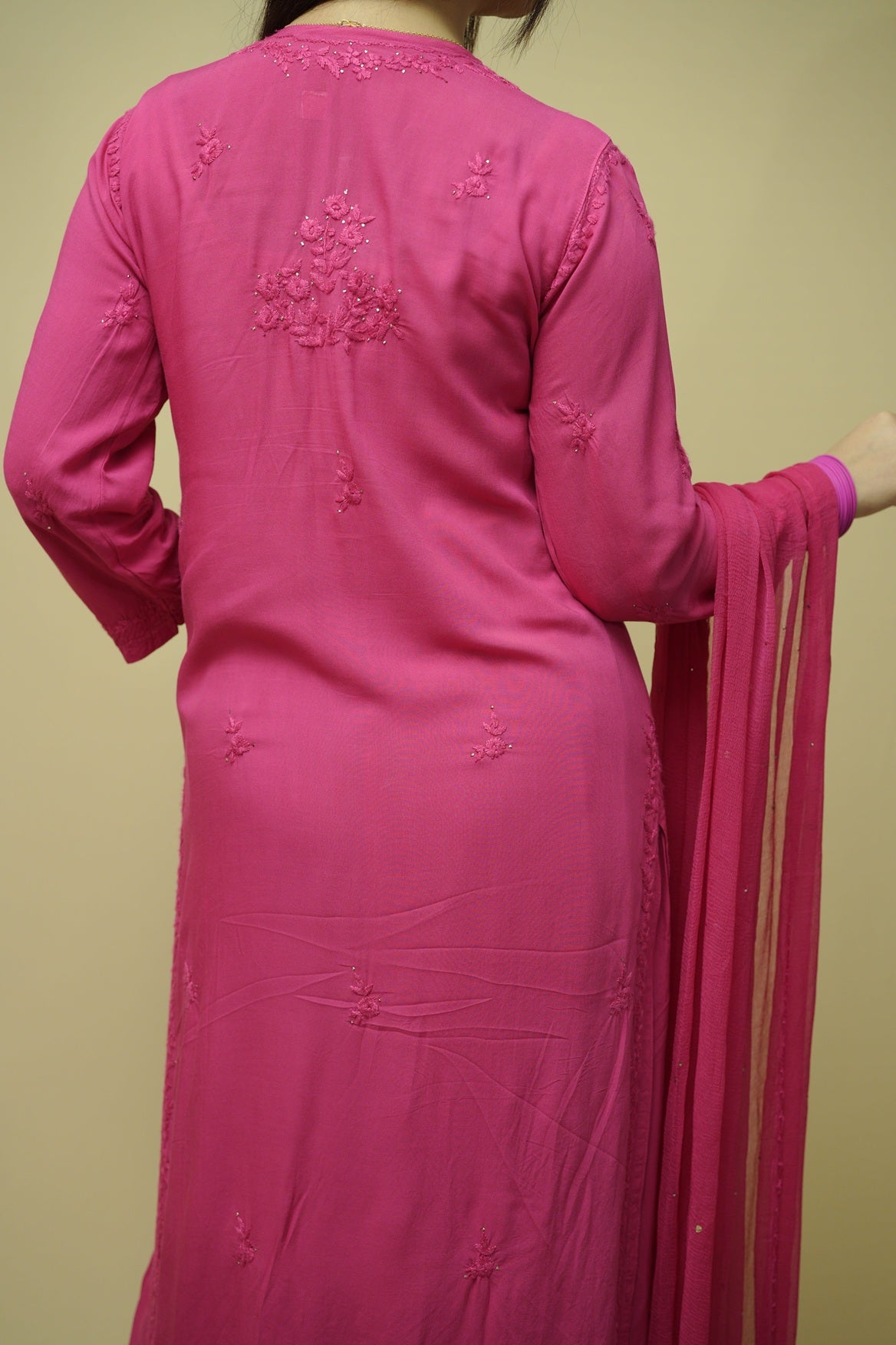 Noorani Mukaish Modal Chikankari Kurta Plazzo and Dupatta Set