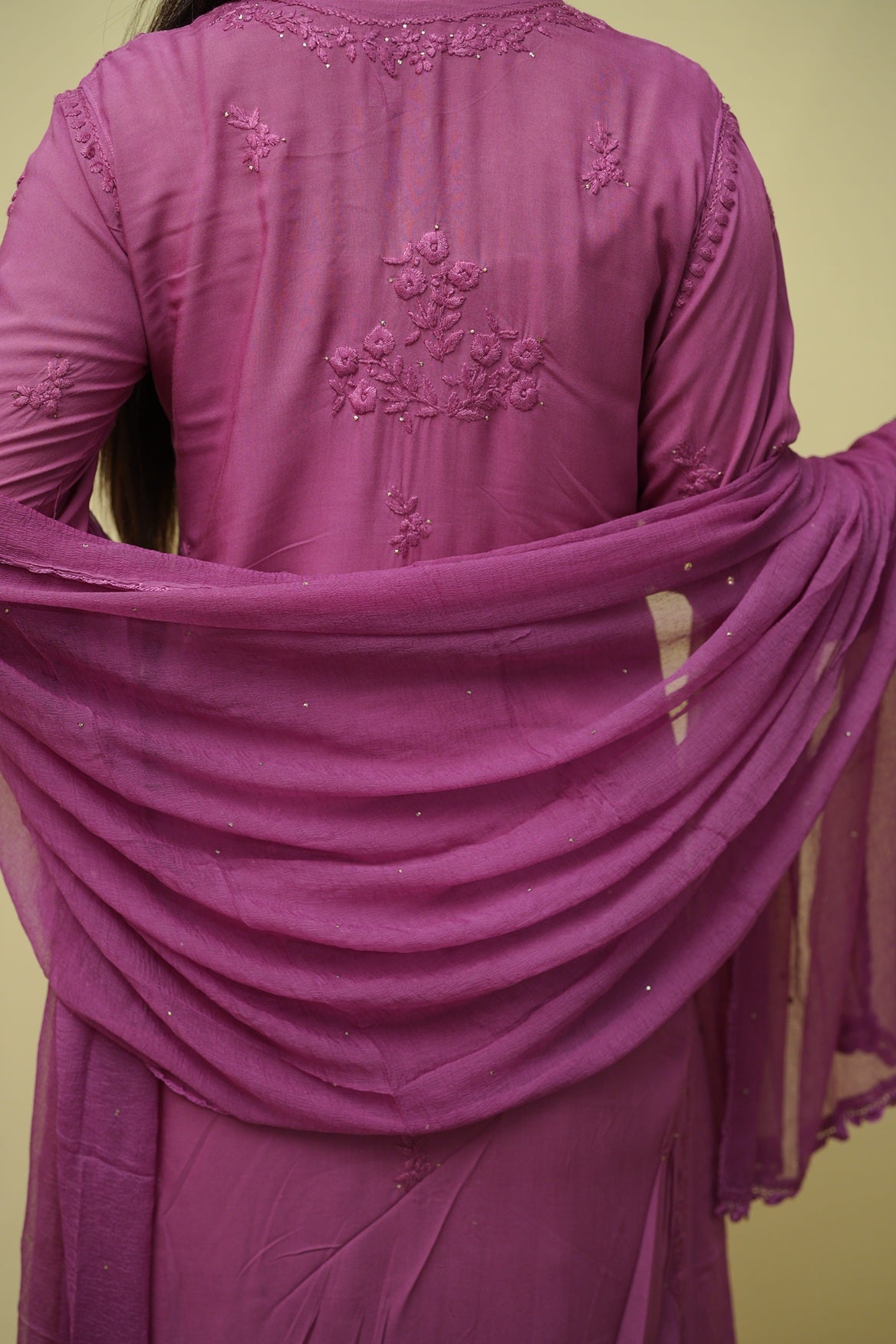 Noorani Mukaish Modal Chikankari Kurta Plazzo and Dupatta Set