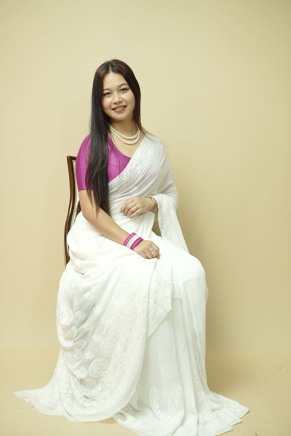 Rini Viscose Georgette Chikankari Saree-White