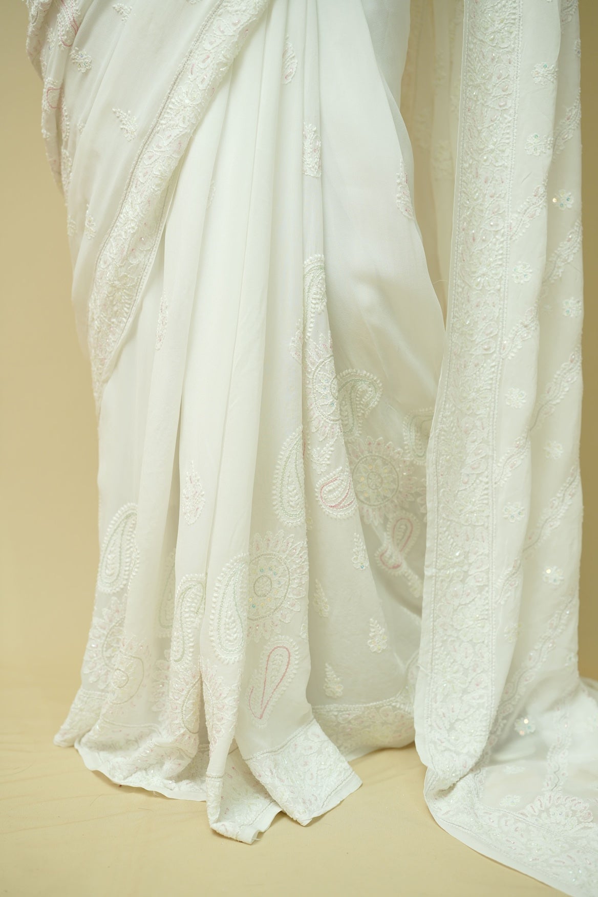 Rini Viscose Georgette Chikankari Saree-White