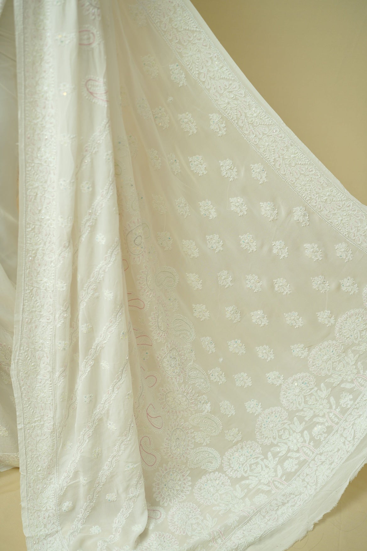 Rini Viscose Georgette Chikankari Saree-White