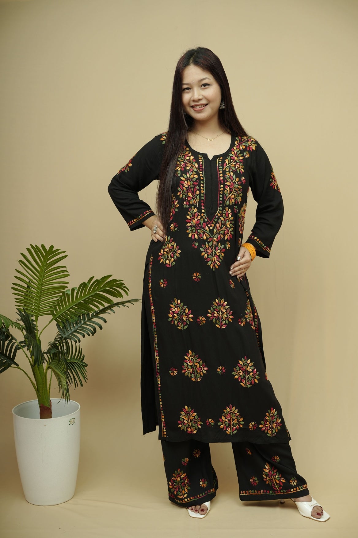 Mehira Rayon Chikankari Kurta Plazzo Set