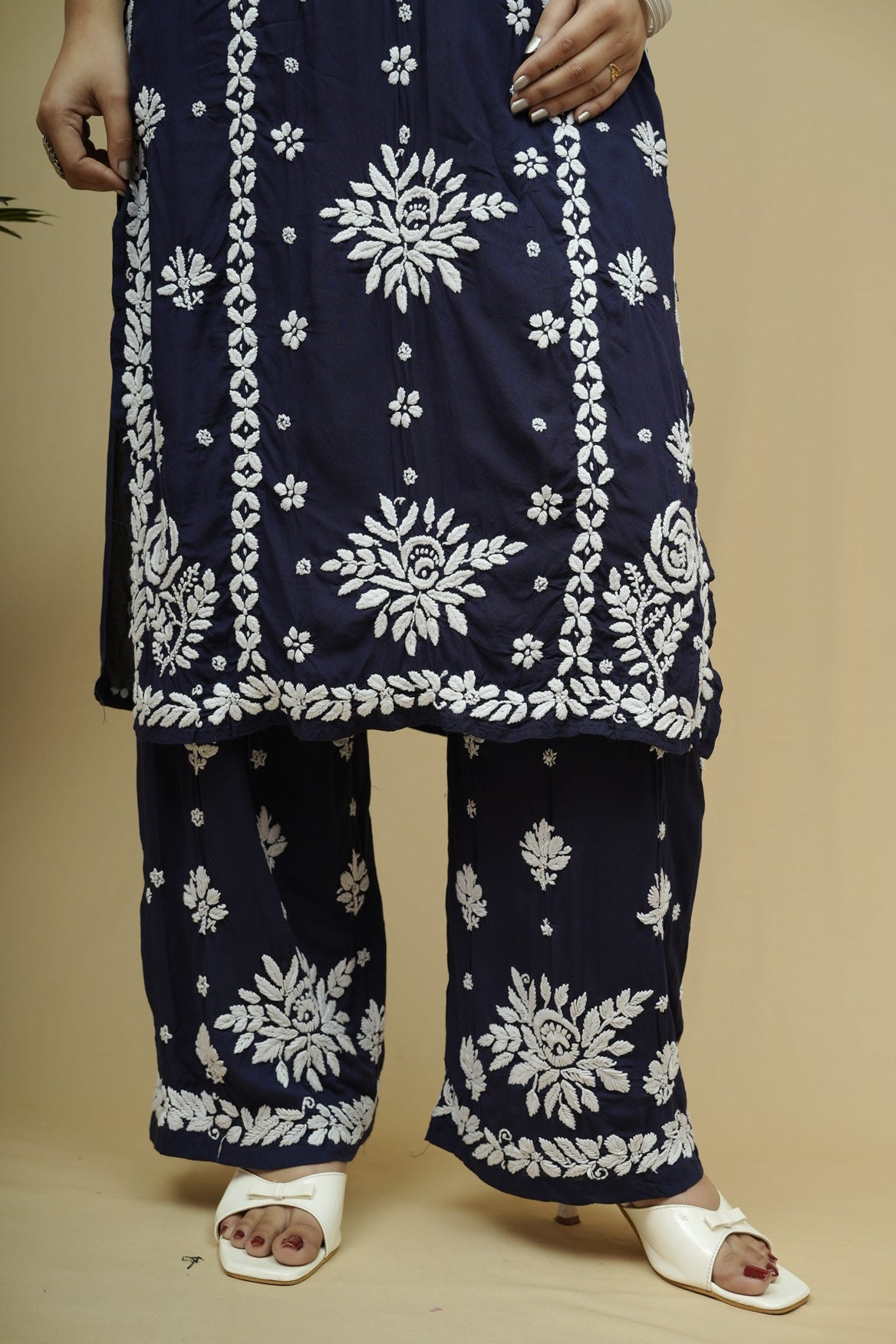 Roshni Modal 3D Chikankari Kurta Pant Set