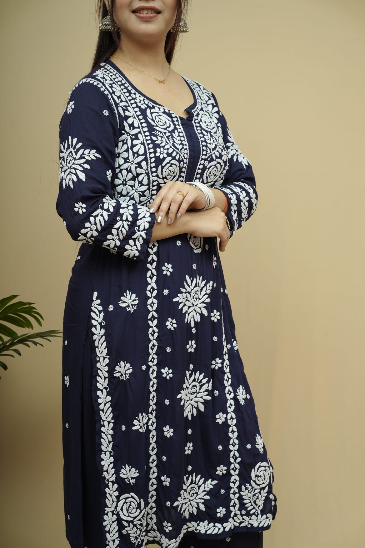 Roshni Modal 3D Chikankari Kurta Pant Set