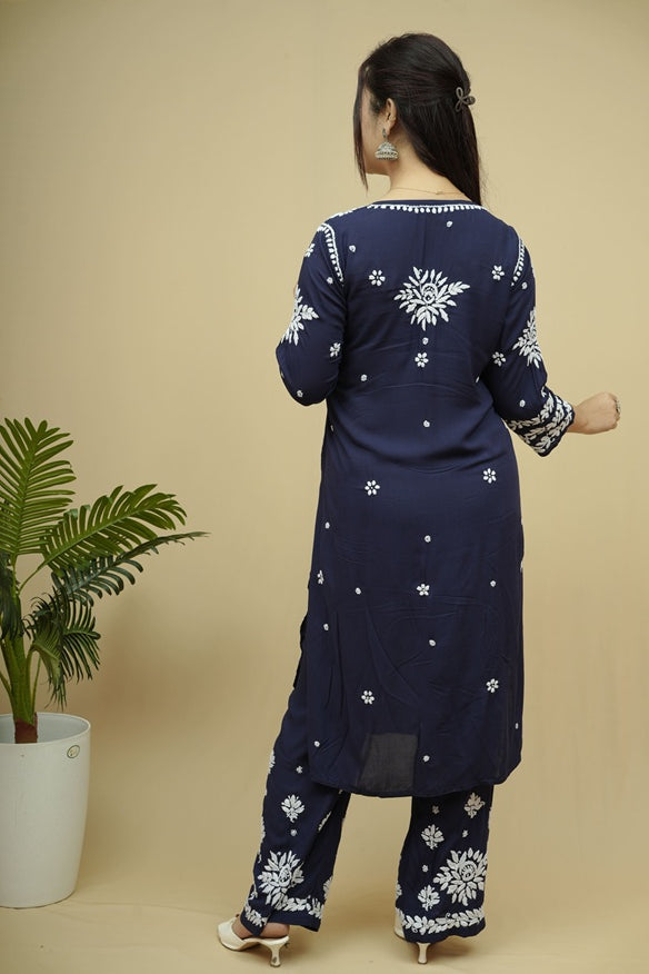 Roshni Modal 3D Chikankari Kurta Pant Set