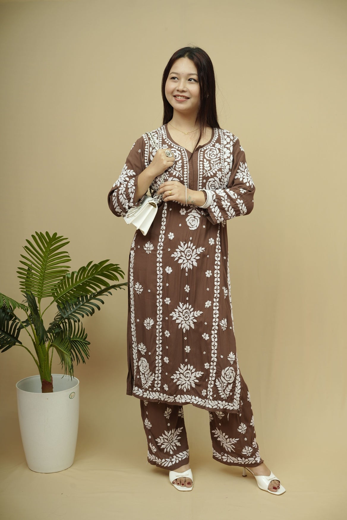 Roshni Modal 3D Chikankari Kurta Pant Set