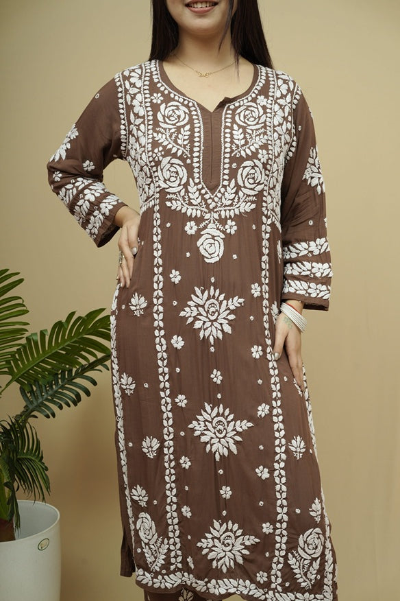 Roshni Modal 3D Chikankari Kurta Pant Set