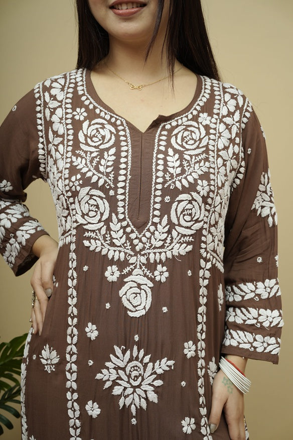 Roshni Modal 3D Chikankari Kurta Pant Set