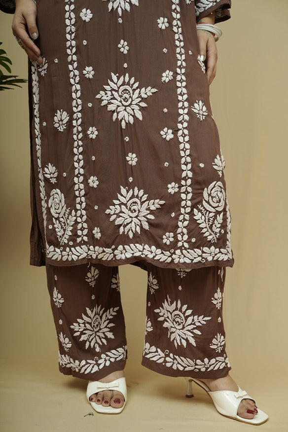 Roshni Modal 3D Chikankari Kurta Pant Set