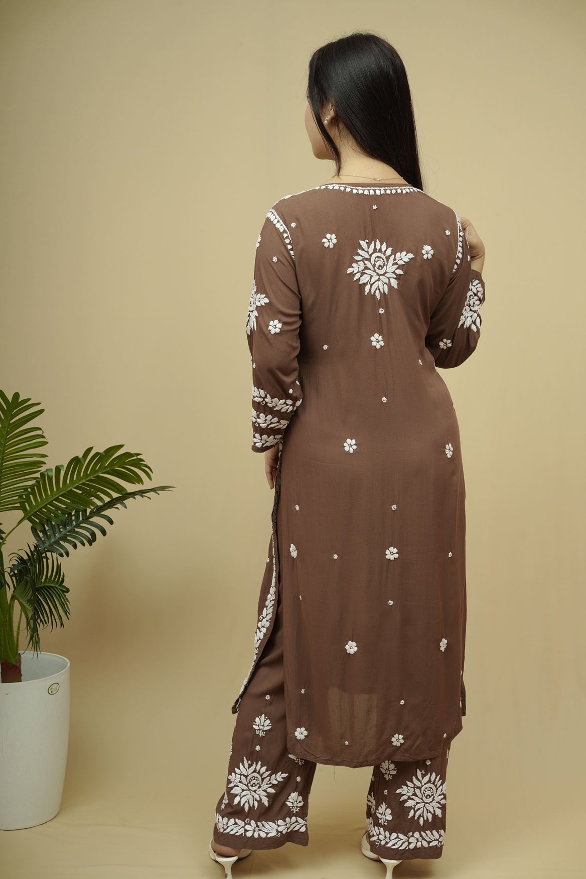 Roshni Modal 3D Chikankari Kurta Pant Set